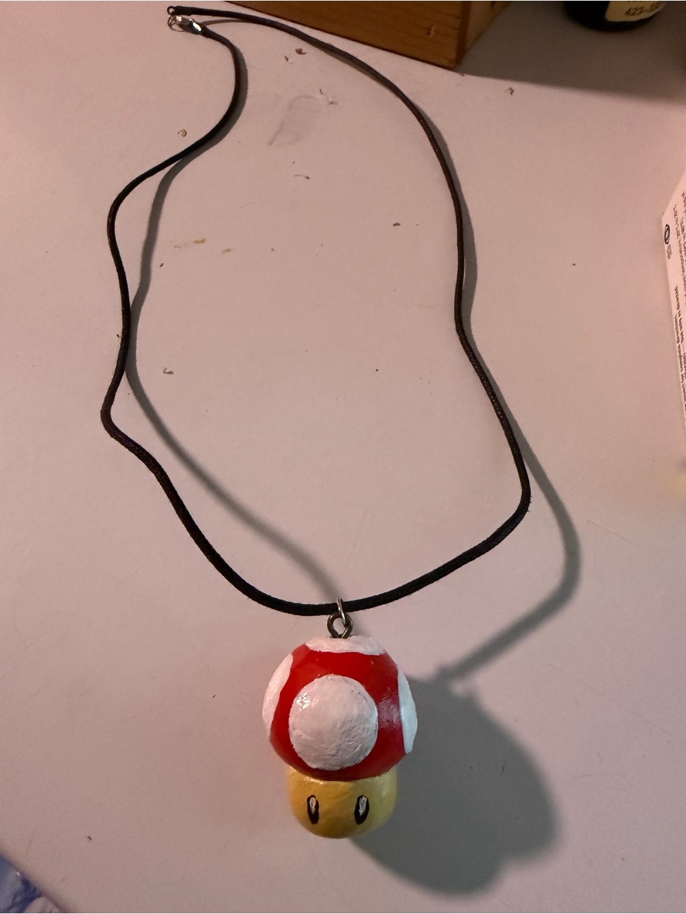 Hand-Painted Mushroom Pendant Necklace - Red & White